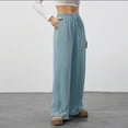 thumbnail image 7 of BRGZLK Women's Wide Leg Ribbed Knit Pants Solid Color Drawstring Waist Low Rise Casual Pants Straight Leg Pants, 7 of 7