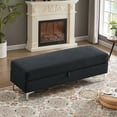 thumbnail image 3 of Storage Ottoman Bench, 55.9" Velvet Fabric Upholstered Entryway Bench Foot Stool for Living Room Bedroom, Rectangular Storage Trunk for Toys, Blankets Organizer End of Bed Bench, Black, 3 of 7