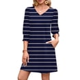 thumbnail image 2 of Fall Saving! HVOBTTY Women's Elegant T-Shirt Dress, Fall Casual Dresses for Women, Women's Stylish Casual Gradient 3/4 Sleeve V Neck Daily Wear Midi Dresses Navy, M, 2 of 5