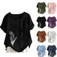thumbnail image 2 of Fengactive Women's Short Sleeve Crew Neck Tops Printed Shirts Button Summer Blouses Tunic Trendy, 2 of 5