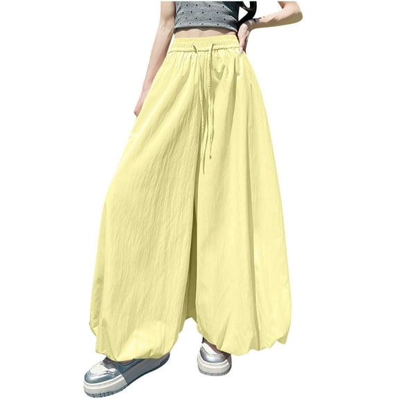 Kaemgyyd Palazzo Pants for Women Casual Drawstring Baggy Pants Elastic Waist Cute Lantern Flowy Trouser for Beach Vaction