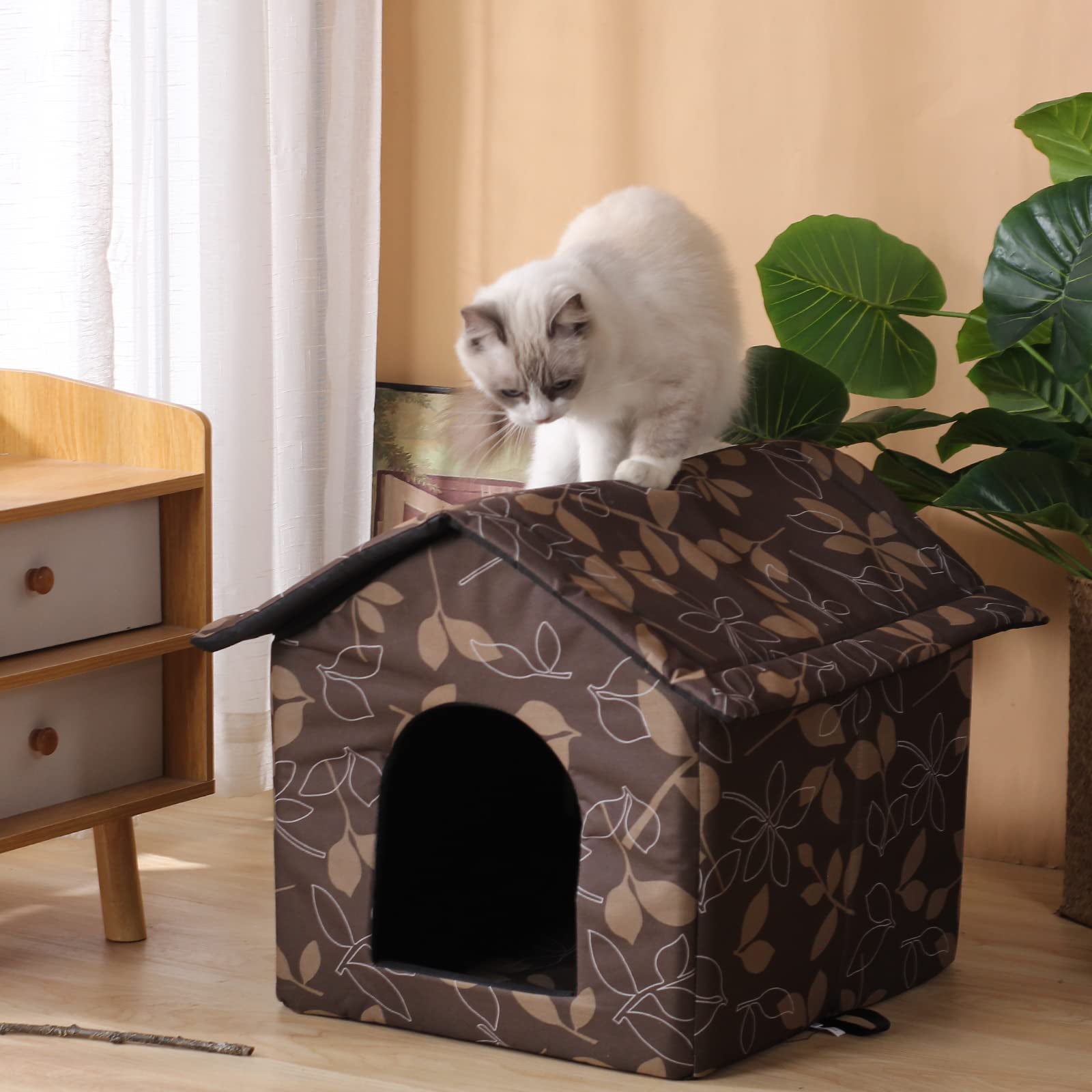 Outdoor Cat House Cat House for Outdoor and Indoor Use - Waterproof Shelter for Cats, Dogs, and Feral Animals (Grey Wood Color, Large)