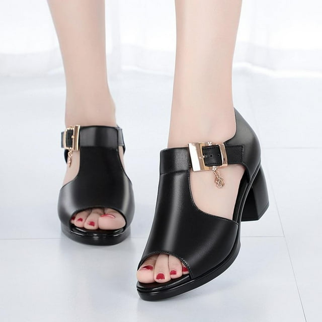 Zapatos de verano para mujer Boca de pescado Tacón grueso Sandalias informales de fondo suave para mujer Wmkox8yii nm10704
