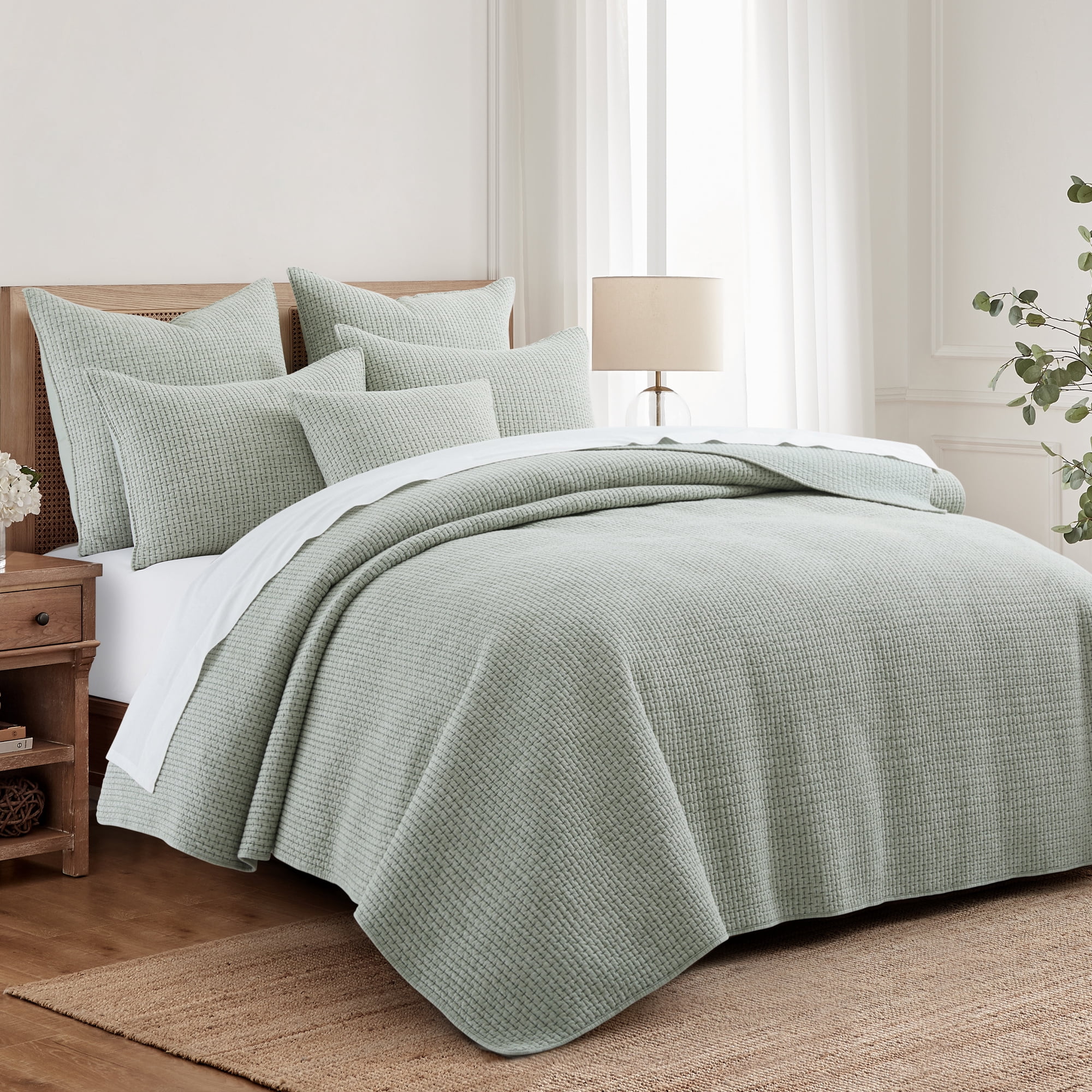 Levtex Home - Pick-Stitch Artisan Sage Quilt Set - Full/Queen Quilt (88x92in) and 2 Standard Shams - Textured - Reversible - Cotton