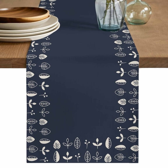 Table Runner 60 Inches Long for Kitchen Dining, Rustic Botanical Dresser Scarf Farmhouse, Dining Table Decorations for Wedding/Parties, Japanese Herb on Black Simple Art 13 x 60 In
