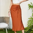 thumbnail image 2 of Jdlsppl Women's Long Skirt Vintage Fitted Elastic Waist Casual Drawstring Pleated Zip Up Elegant Mid Rise Orange 8, 2 of 4