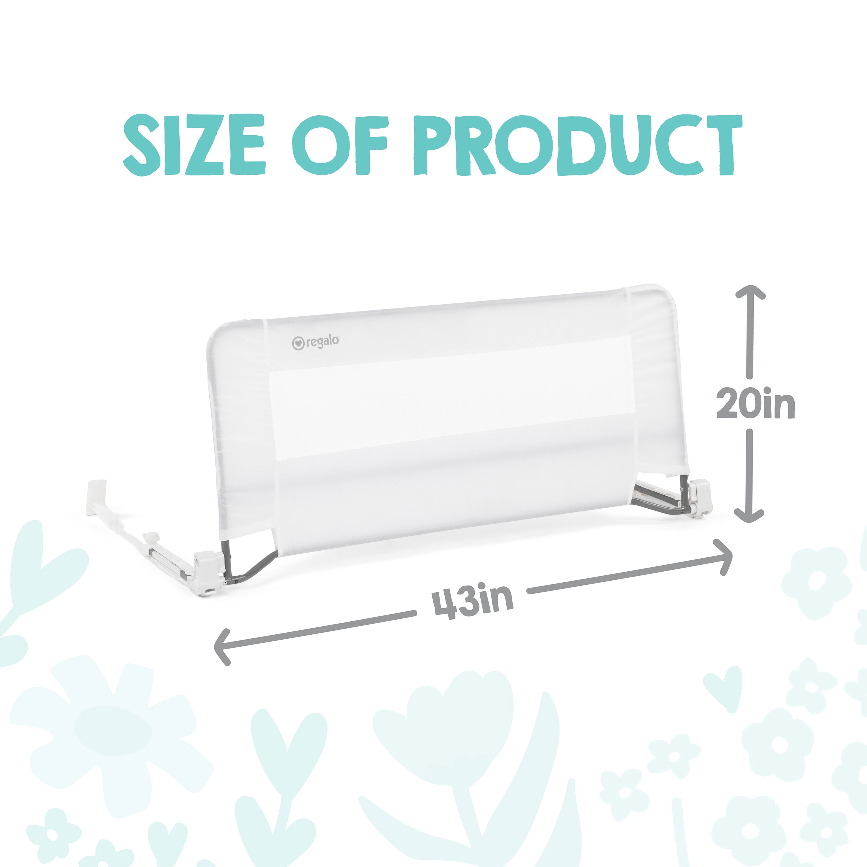Regalo Swing Down Bed Rail Guard with Reinforced Anchor Safety System, Metal Frame, 43" Long, Fits Twin to Queen Beds