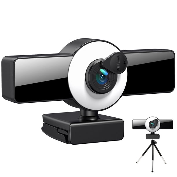 Cámara web 4K con micrófono, cámara web Full HD con transmisión en vivo, luz de anillo, trípode, cámara USB para PC, grabación de videochat.