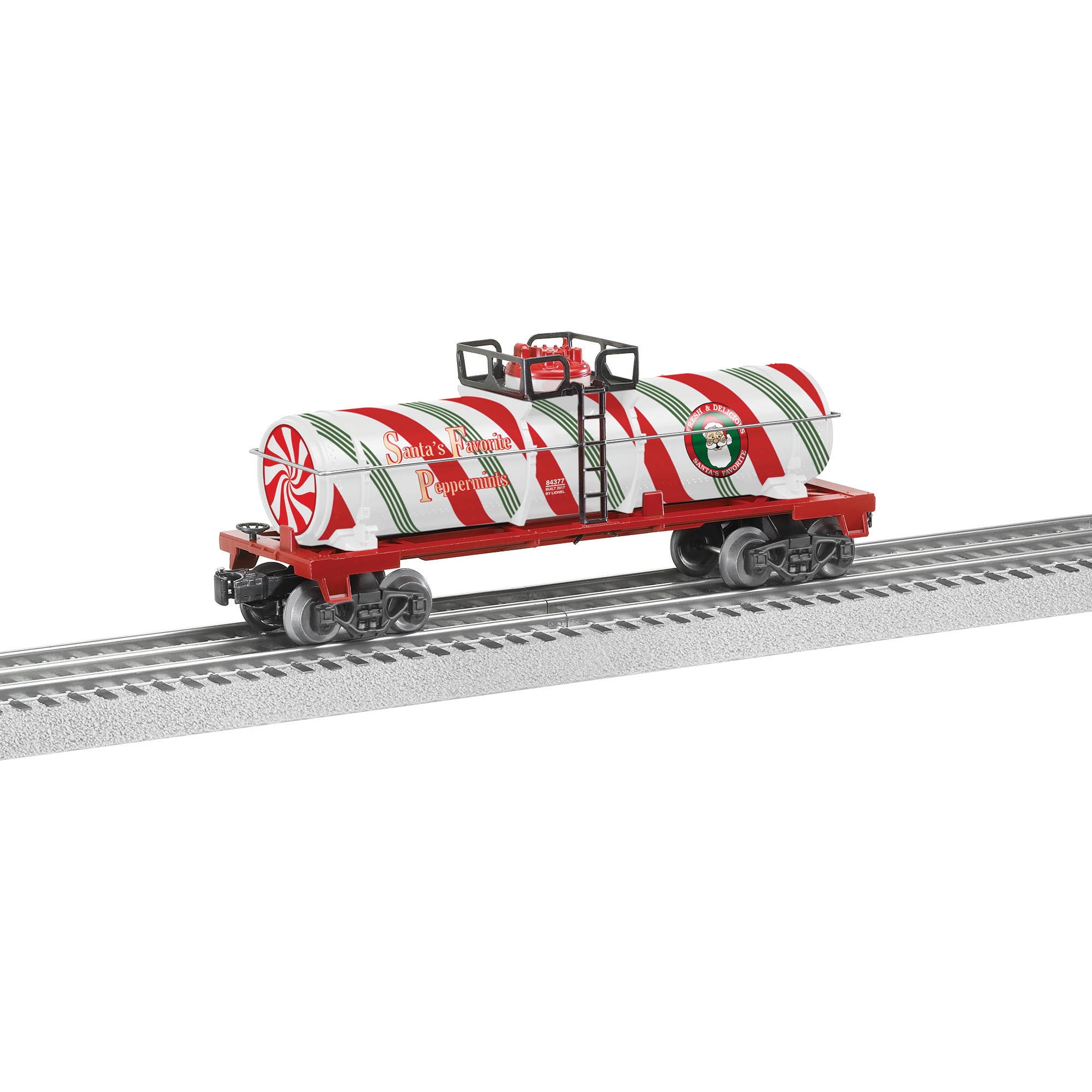 Lionel Ready to Play Christmas Peppermint Tank Car Model Train Rolling