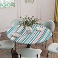 thumbnail image 2 of Colored Stripes Fitted Tablecloth with Elastic Edged, Round Table Cloth for Dining Table, Modern Abstract Pink Blue Turquoise Lines Waterproof Oil Proof Table Cover for Indoor Outdoor 36"-44", 2 of 8