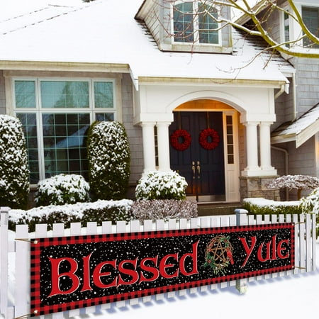 Blessed Yule Fence Banner Christmas Buffalo Plaid Check Winter Solstice Holiday Photo Booth Backdrop Outdoor Decoration