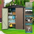 thumbnail image 3 of 6' x 4' Outdoor Storage Shed with Lockable Door, Aiho Metal Garden Shed, House Storage Sheds Outdoor for Backyard, Garden & Patio Organization - Light Brown, 3 of 10