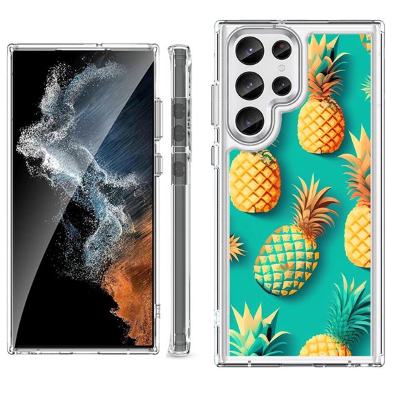 Shockproof Bumper Phone Case for Samsung Galaxy S23 Ultra 5G, by OneToughShield ® - Pineapple
