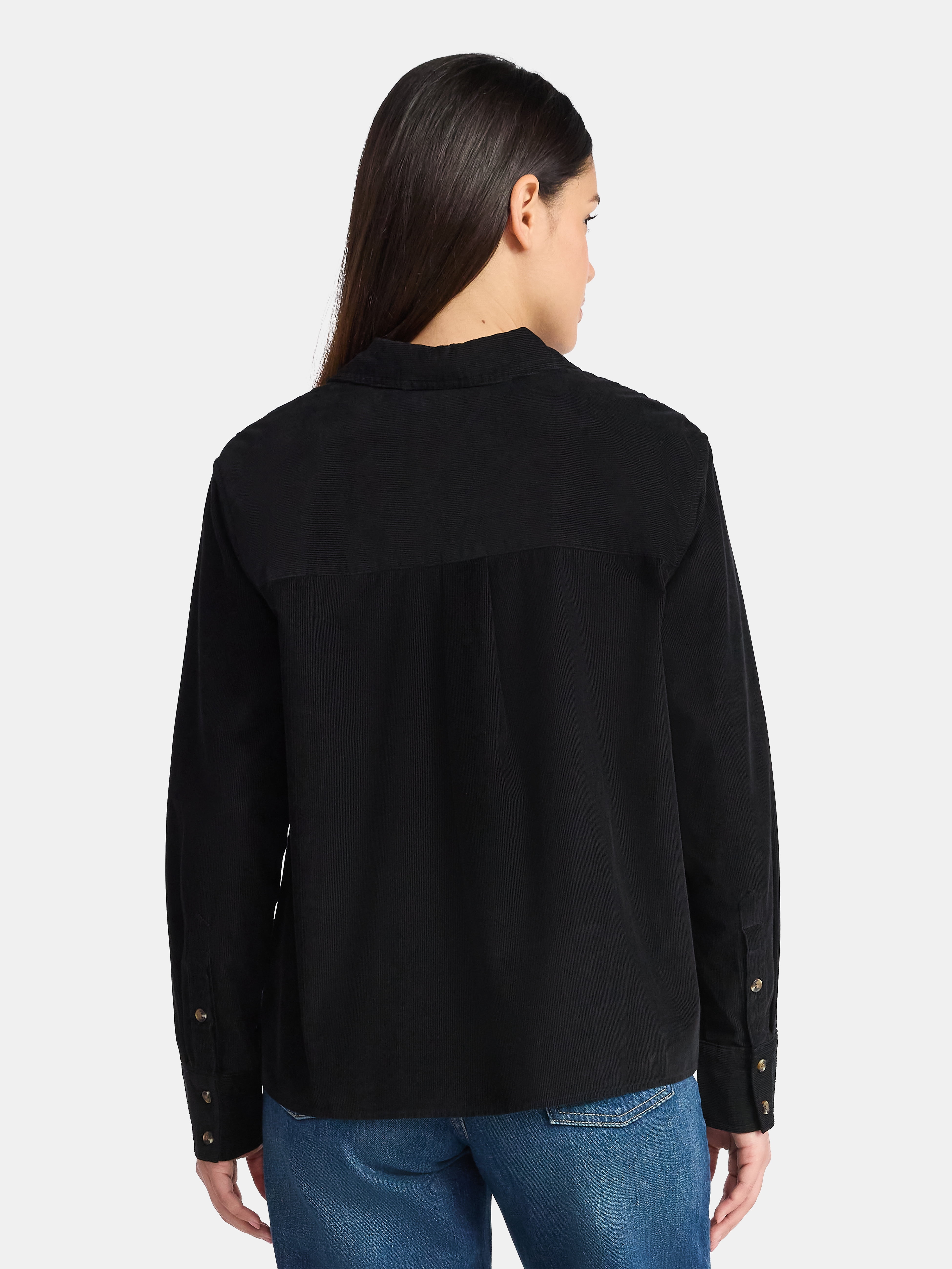 Time and Tru Women's Cotton Corduroy Popover Shirt with Long Sleeves, Sizes XS-XXXL
