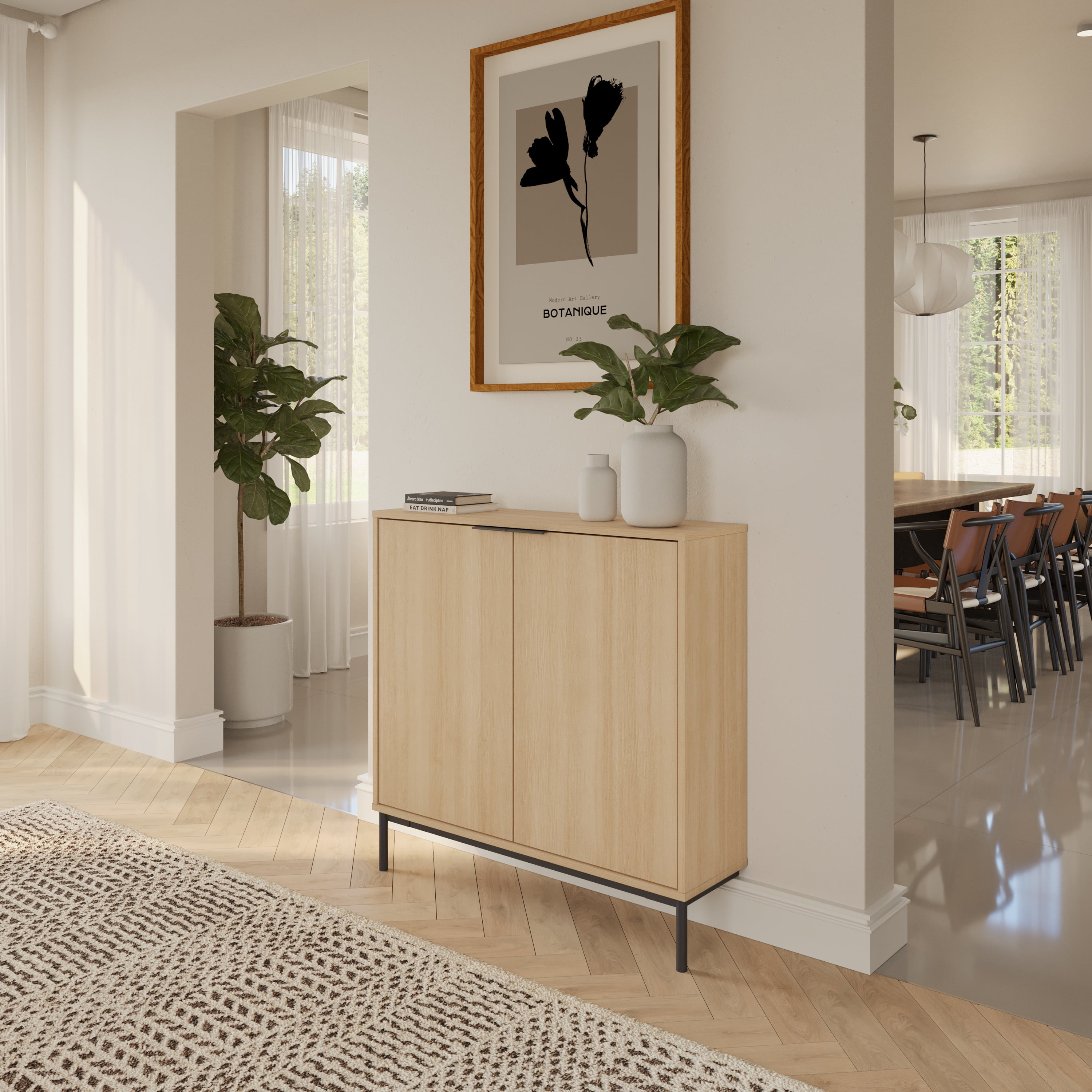 Console de rangement Nexera Slim à 2 portes, chêne blond naturel