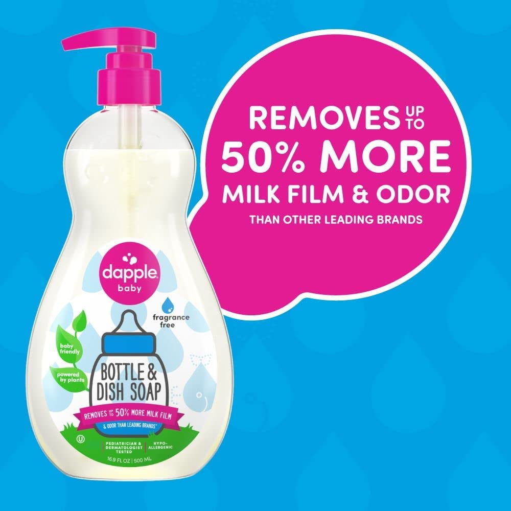 Baby Bottle Soap, Hypoallergenic Dish Soap for Baby Bottles, Powered by Plants, 1 Pump Included, Packaging May Vary, Fragrance Free, 16.9 Fl Oz (Pack of 3)