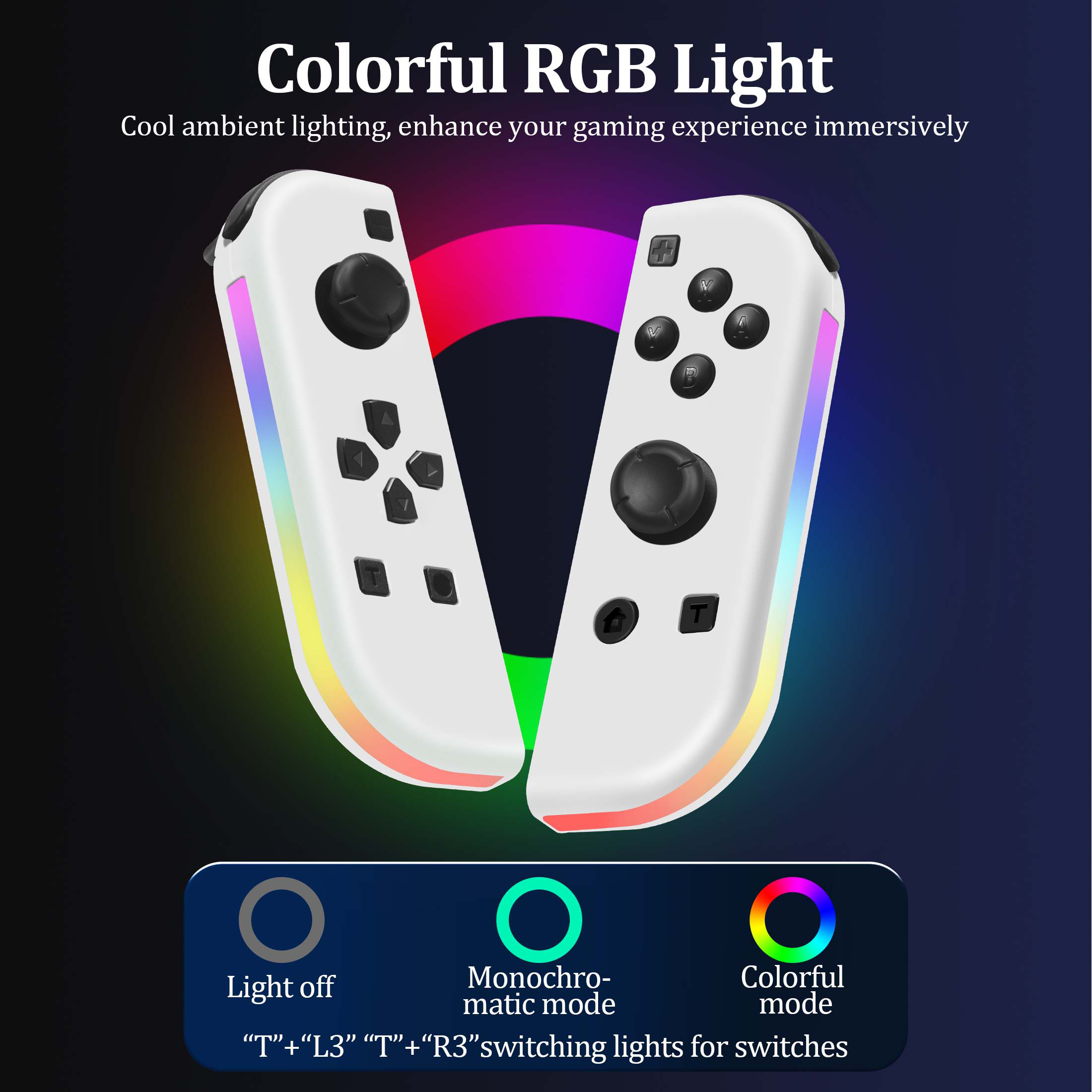 Controlador de Juegos Dividido Inalámbrico, Gamepad Bluetooth con Luz RGB, Movimiento y Vibración, Controlador Recargable para Consola Portátil 4