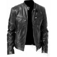 thumbnail image 1 of Chaqueta de cuero sintético con bolsillo decorativo y cremallera cálida para caballero de invierno, chaqueta de cuero de corte entallado y cuello vertical, 1 of 6