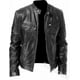 thumbnail image 1 of Chaqueta de cuero sintético con bolsillo decorativo y cremallera cálida para caballero de invierno, chaqueta de cuero de corte entallado y cuello vertical, 1 of 6