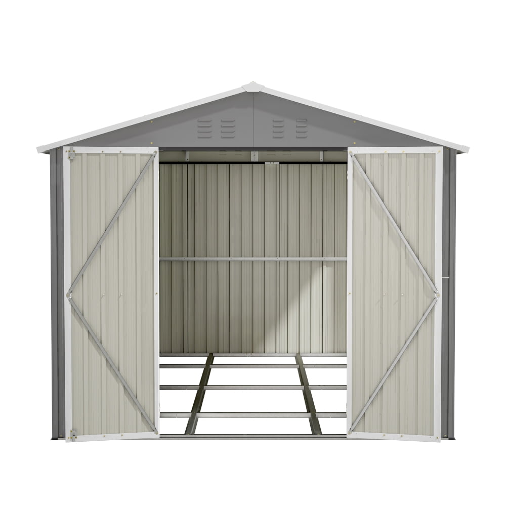 8x12 FT Aluminum Frame Storage Shed - Secure Lockable Doors for Garden, Patio & Lawn Equipment Protection