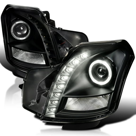 Spec-D Tuning SMD LED Halo Projector Headlights Black Compatible with 2003-2007 Cadillac CTS, Left   Right Pair Headlamps Assembly