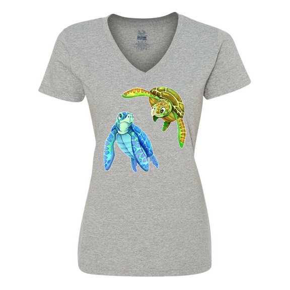 Inktastic Sea Turtles Swimming Together Women's V-Neck T-Shirt