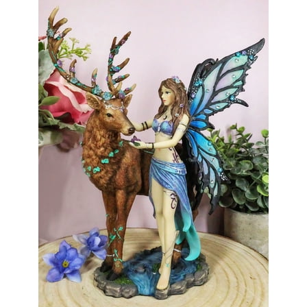 Butterfly Fairy With Stag Figurine Enchanted Forest Faerie Avalon & Emperor Deer