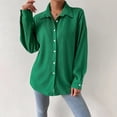 thumbnail image 2 of Ladies Fashion Button up Shirts Classic Solid Color Lapel Casual Long Sleeve Pleated Tee Matching Lightweight Blouse(Green,S), 2 of 5