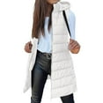thumbnail image 6 of Women's 2025 Solid Color Hooded Puffer Vest, Mid-Length Quilted Sleeveless Jacket with Zip Front, Plus Size Warm Winter Outerwear, Long Cotton Vest for Women with Attached Hood White M, 6 of 8