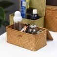 thumbnail image 4 of Wicker Storage Basket with Lid, Natural Seagrass Storage Baskets for Organizing, Rectangular Woven Basket for Storage, Decorative Boxes Bins with Lids Home Organizer Decor 9*5.12*3.15 Inch, 4 of 5