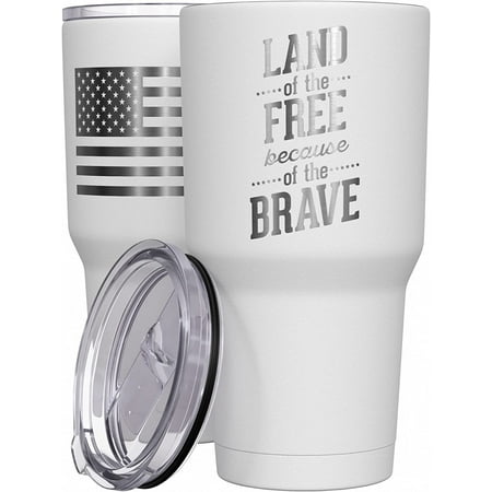 

Athenstics - Land Of The Free Because Of The Brave - Coffee Tumbler - American Flag Coffee Travel Mug - Engraved Tumbler - Double Insulated Tumbler - 30 oz