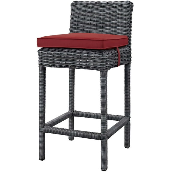 Contemporary Modern Urban Designer Outdoor Patio Balcony Garden Furniture Bar Side Stool Chair, Sunbrella Fabric Rattan Wicker, Grey Gray Red