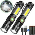 thumbnail image 1 of Linterna LED recargable, luz portátil USB, incluye 2 pilas 18650, construcción de plástico resistente, para viajes de emergencia, alto brillo, diseño compacto, equipo de supervivencia para, 1 of 9