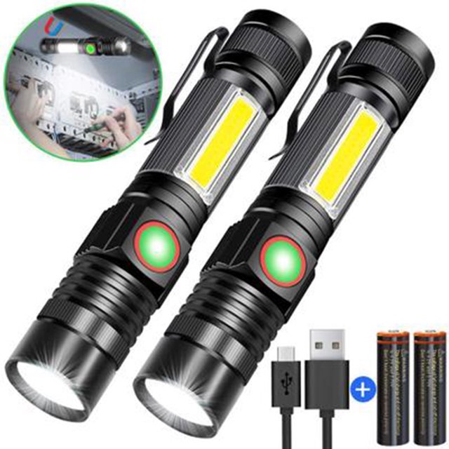 Meitianfacai Lampe de Poche Rechargeable à LED, Projecteur de Recherche, Lampe de Poche USB (avec 2 packs de batteries 18650) Haute Luminosité pour Maison Camping Randonnée Pêche Équipement Extérieur