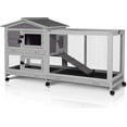 thumbnail image 3 of MEDEHOO Bunny Cage Indoor Outdoor Rabbit Hutch with Casters Waterproof Roof, Pull Out Tray from Back and Front, 61.2" L x 22.6" W x 33.5" H, 3 of 8