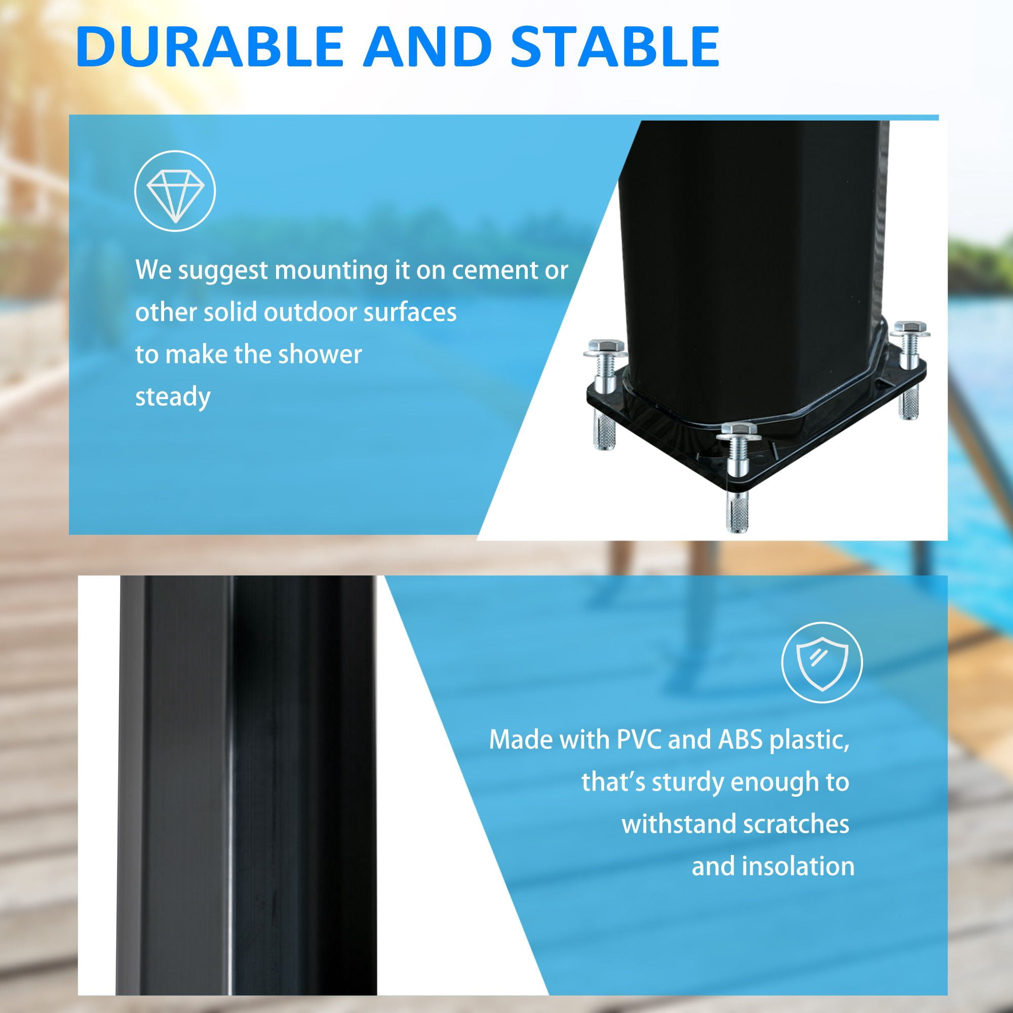 Outdoor Solar Heated Shower 9.2 Gallon with Rotating Head Black for Pool Patio