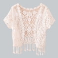 thumbnail image 6 of Womens Tassels Lace Bolero Shrugs Short Sleeve Crop Top Crochet Floral Open Front Cardigan for Wedding Evening Dresses, 6 of 16