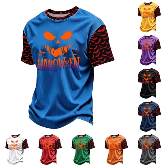 XUANTAOO Kids Halloween T Shirt Cute cartoon style Blue Pumpkin Ghost Graphic Tee Boys Girls Tops Size 11-12 Years