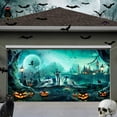 thumbnail image 2 of 13X6 ft Happy Halloween Garage Door Decoration Background Horror Green Cemetery Backdrop Halloween Scary Grave Banner Full Moon Scary Night Castle Pumpkins Backdrops Creepy Party Decor Banner Cover, 2 of 5