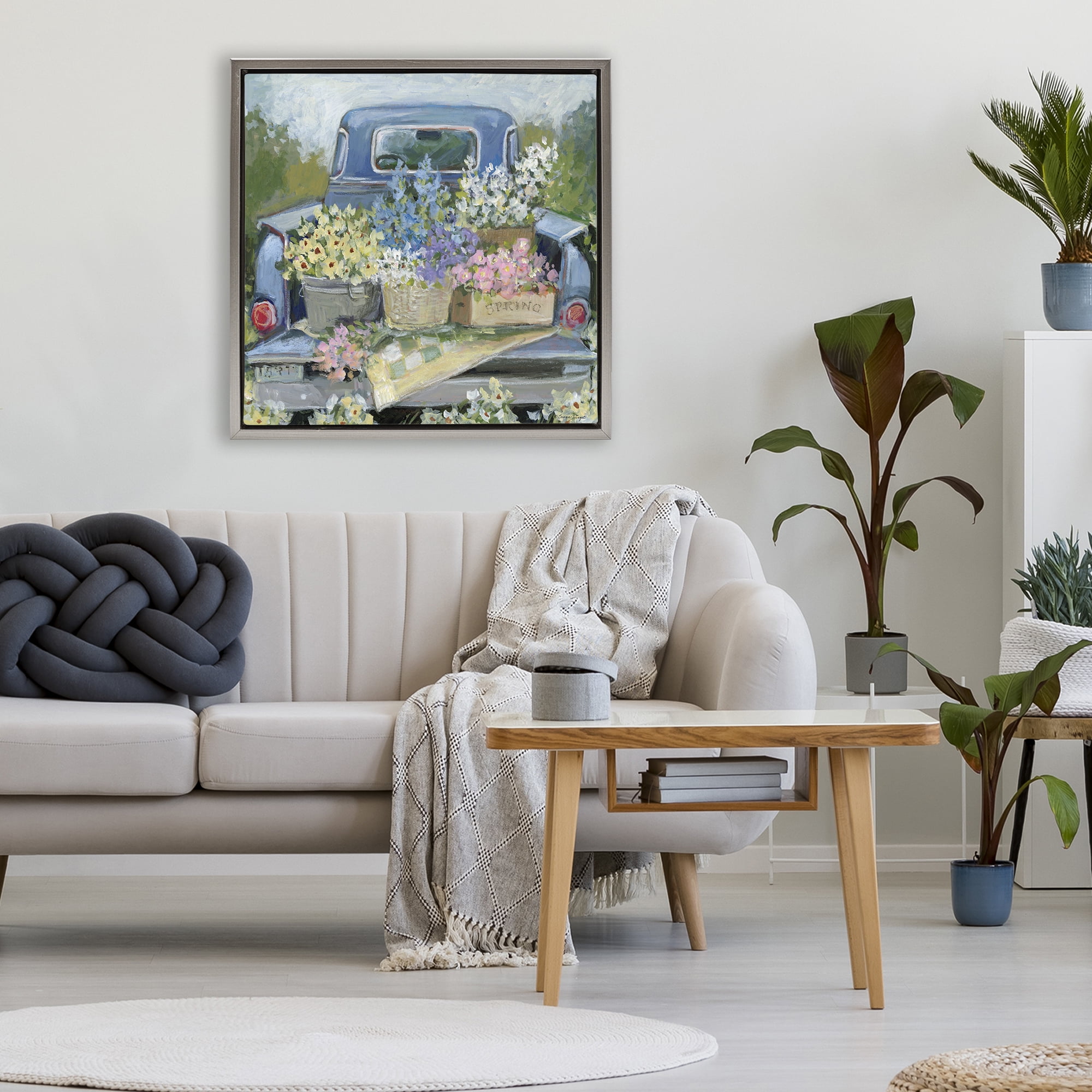 Stupell Industries Truck Bed with Flowers Gray Framed Floater Canvas Wall Art, design by Susan Winget