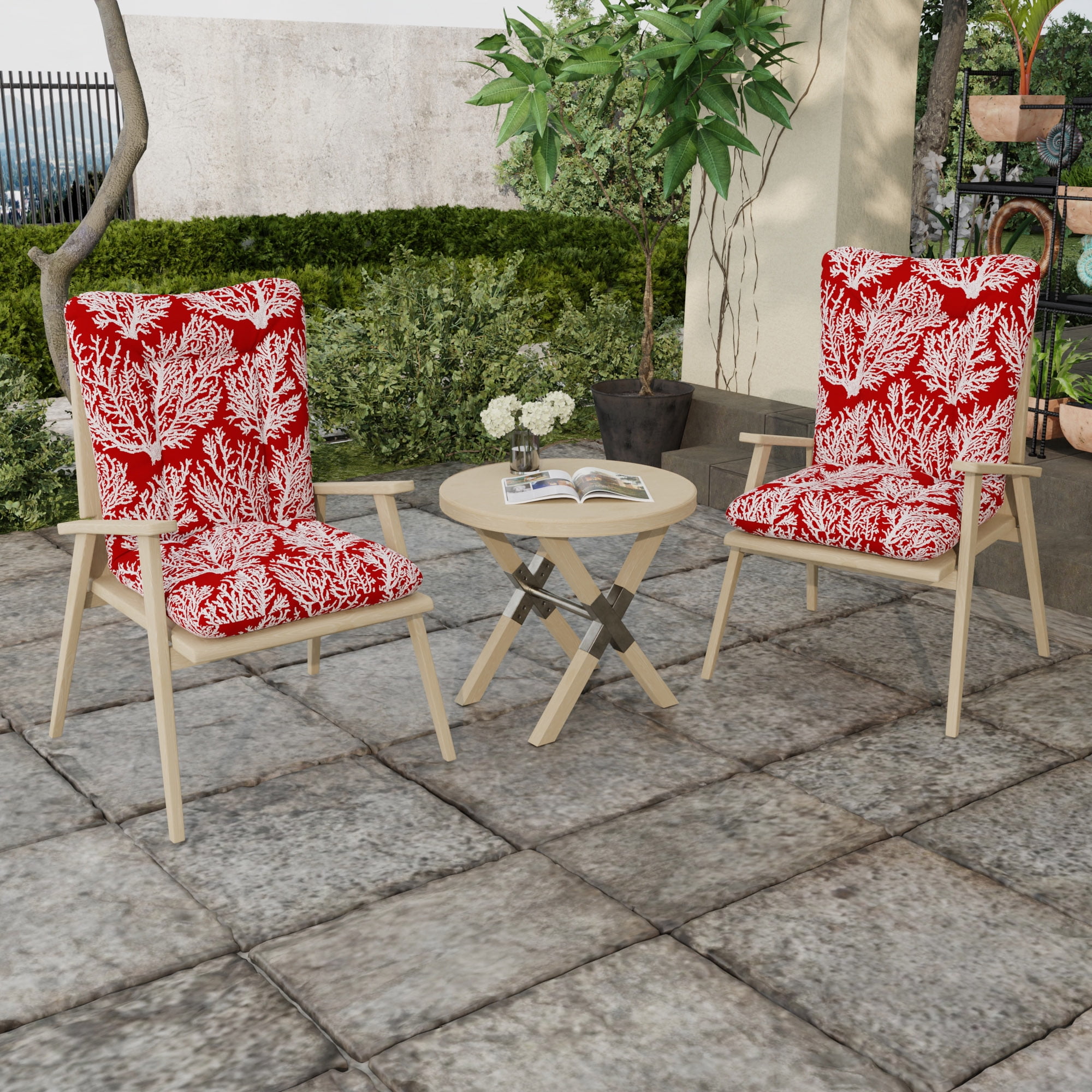 Jordan Manufacturing 38" x 21" Seacoral Red Nautical Rectangular Outdoor Wrought Iron Chair Cushion with Ties and Hanger Loop