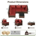 thumbnail image 4 of ELPOSUN 5 Pieces Patio Furniture Set All Weather Outdoor Sectional Sofa, Outdoor Modern Sectional Furniture Wicker Couch with Glass Coffee Table, Thicken Red Cushions, Water Resistant, 4 of 9