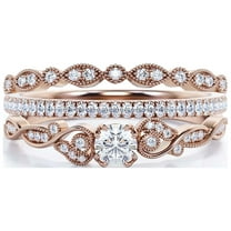 Vintage Look Boho & hippie 1.75 Carat Round Cut Diamond Moissanite Engagement Ring, Wedding Ring in 10k Solid Rose Gold, Gift For Woman, Promise Ring, Anniversary Ring, Trio Set, Matching Band