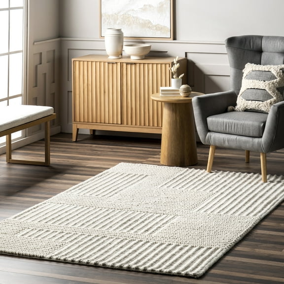 nuLOOM Dorene Contemporary High-Low Striped Wool Area Rug, 5' x 8', Ivory
