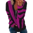 thumbnail image 1 of Frontwalk Women Fall Casual Loose Striped T-Shirts Long Sleeve Zipper Pullover Tops V Neck Blouses Tunic Sweatshirts Baggy T-Shirts Tops, 1 of 2