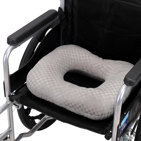 1 Pack Anti Slip Wheelchair Cushion, Cotton Orthopedic Donut Pillow for Tailbone Pain Relief, Gray Seat Cushion for Bed Sores and Long Sitting