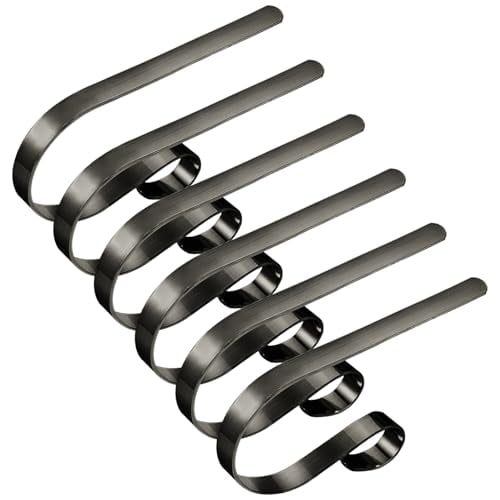 Christmas Stocking Holders for Fireplace Mantle with Separate Double-Sided Tapes,6 Pack Adjustable Non-Slip Metal Stocking Hangers for Mantel Xmas Party Decorations,Brushed Nickel