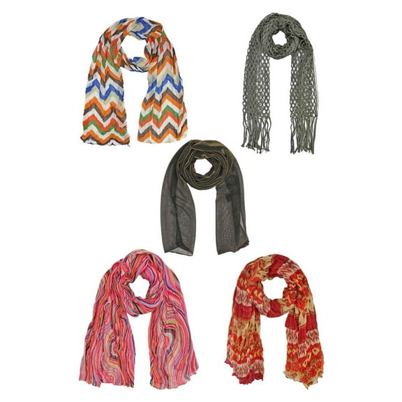 Trendy Multicolor Scarf Collection 5-Pack Set