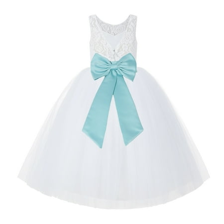 

White Lace Back Tutu Tulle Flower Girl Dress Communion Baptism 212noFT