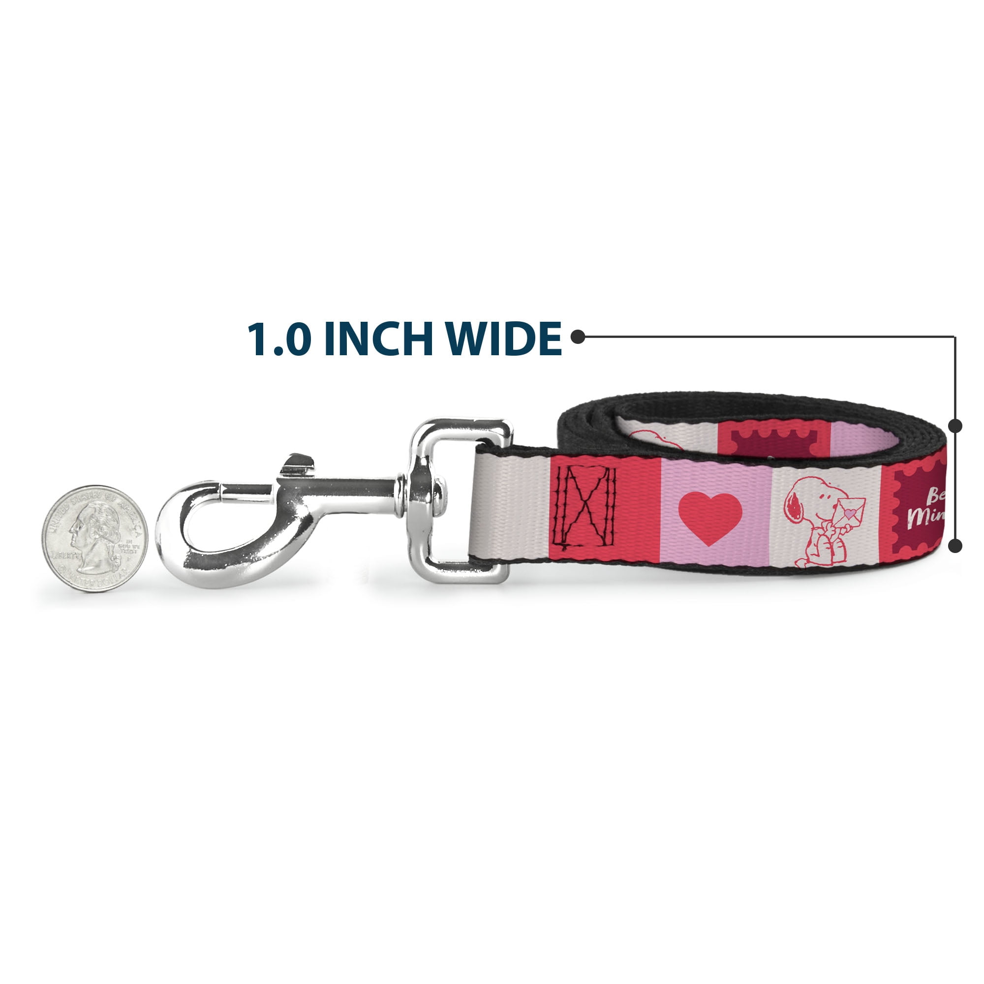 Peanuts Worldwide LLC Pet Leash, Dog Leash, Peanuts Snoopy Be Mine Valentine Pose and Icons White Reds, 6 Feet Long 1.0 Inch Wide